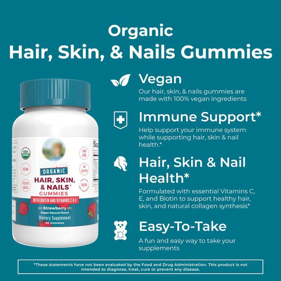 Organic Strawberry Hair Skin Nails Gummies factory Organic Strawberry Hair Skin Nails Gummies factory